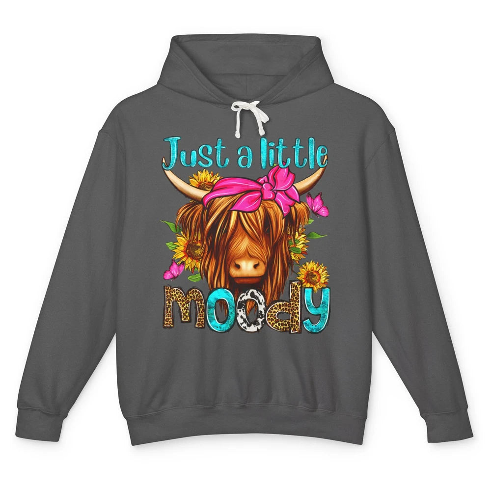 Just Little Moody Cute Western Highland Cow Heifer Sunflower Unisex Lightweight Hoodie