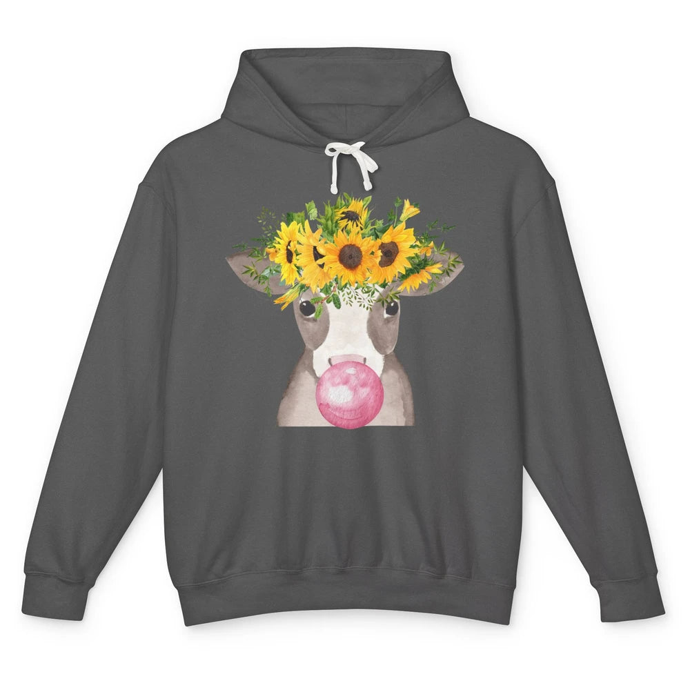 Sunflower Cow Bubble Gum Not In The Mood Western Farm Animal Unisex Lightweight Hoodie