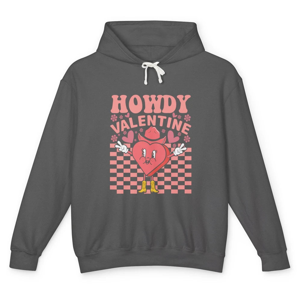 Happy Valentines Day Heart Cowboy Groovy Howdy Valentine Unisex Lightweight Hoodie