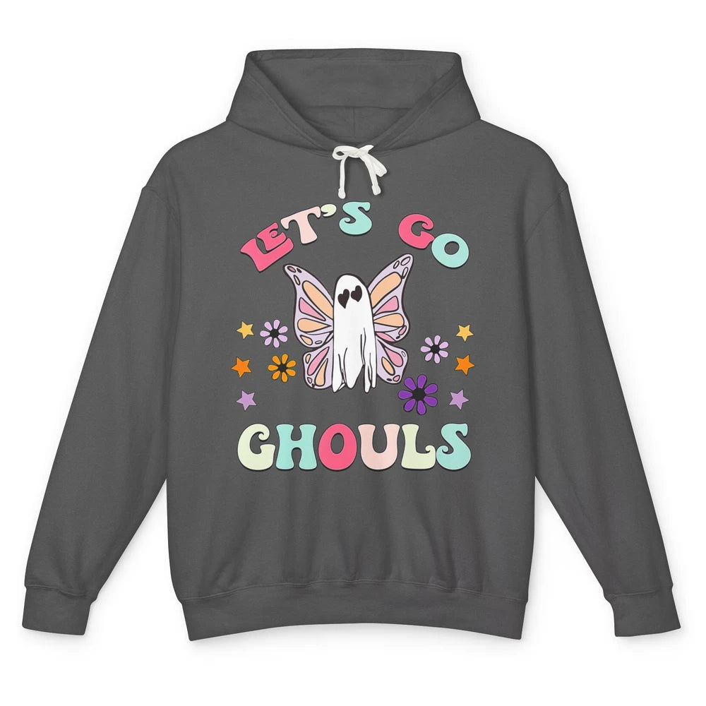 Groovy Let Go Ghouls Retro Floral Boo Spooky Ghost Halloween Unisex Lightweight Hoodie