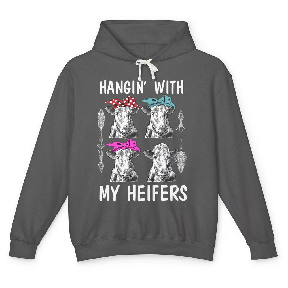 Funny Hanging With Heifer Retro Western Country Highland Cow Unisex Lightweight Hoodie