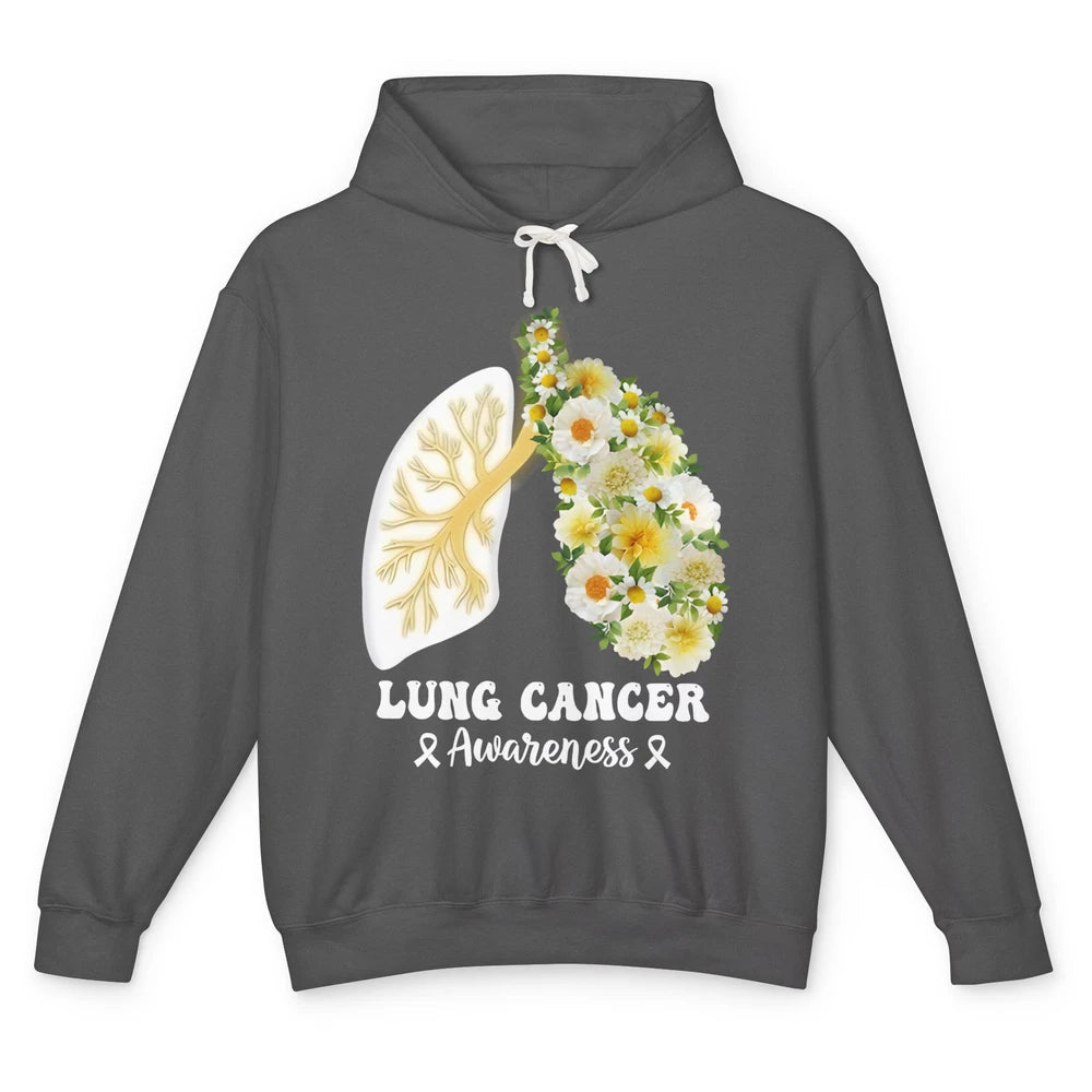 Floral Lung Cancer Awareness Warrior Wildflower White Ribbon Unisex Lightweight Hoodie