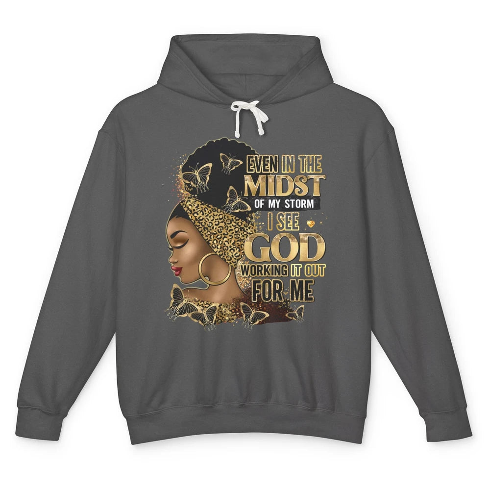 Black Girl In The Midst Of Storm Afro Woman Christian Belief Unisex Lightweight Hoodie