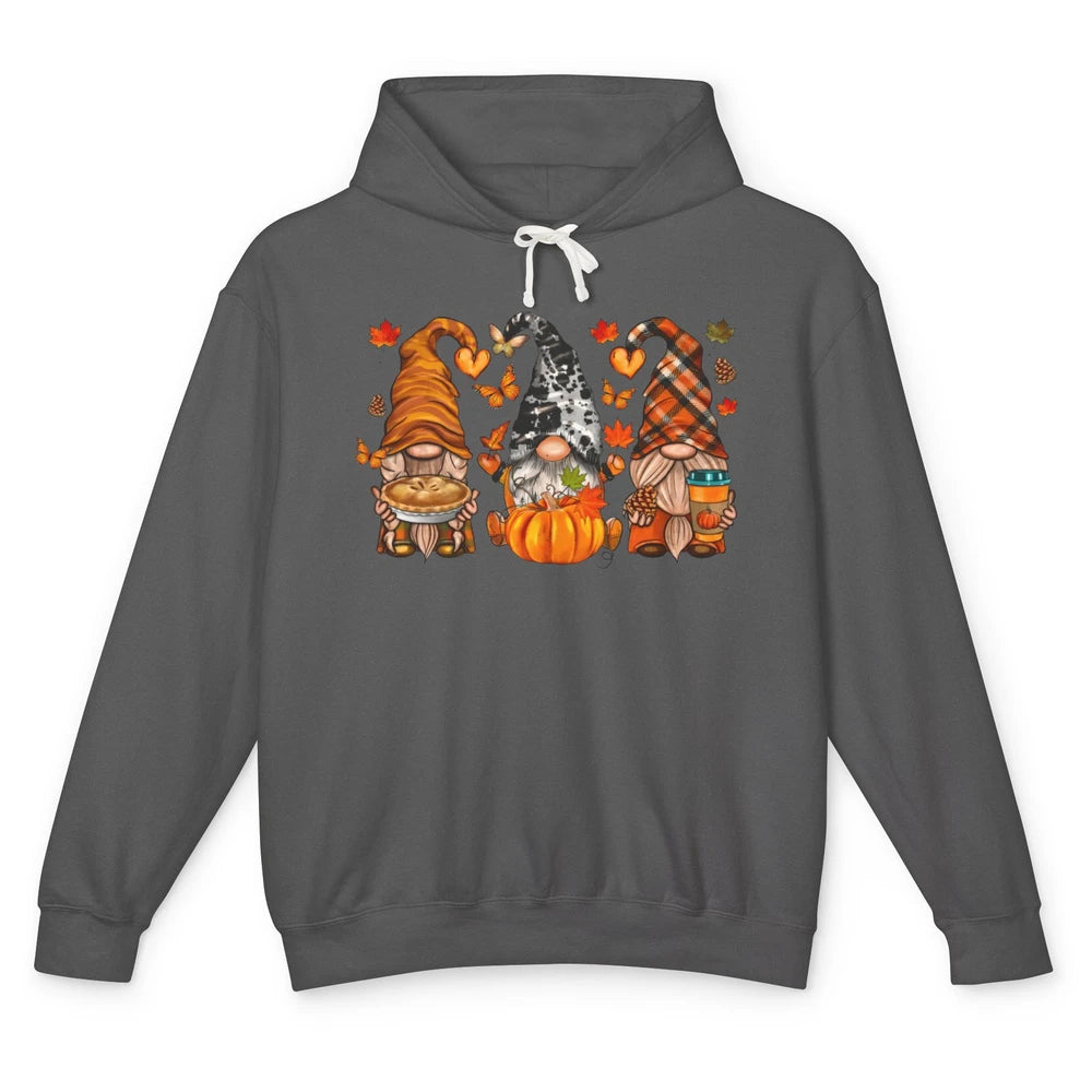 Retro Fall Gnomies Pumpkin Falling Leaves Thanksgiving Gnome Unisex Lightweight Hoodie