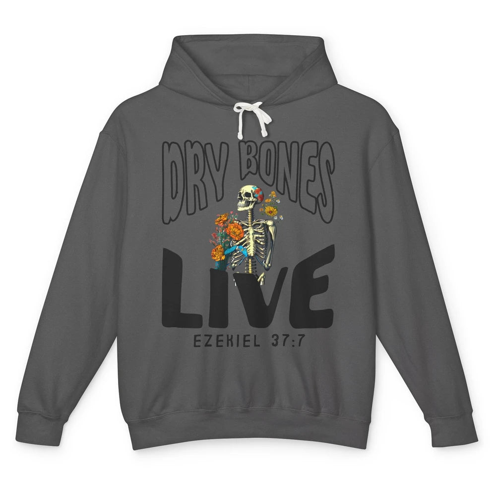 Floral Skeleton Dry Bones Come Alive Christian Halloween Unisex Lightweight Hoodie