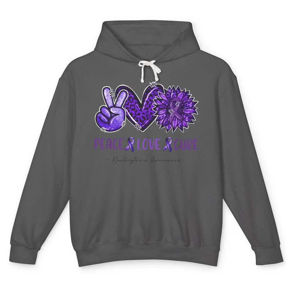 Mastocytosis Awareness Purple Ribbon Peace Love Fight Unisex Lightweight Hoodie