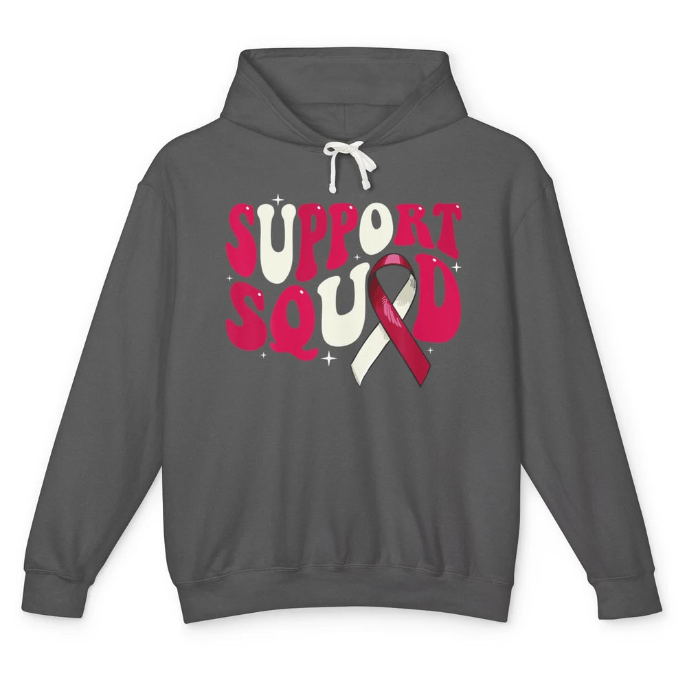 Groovy Support Squad Throat Cancer Awareness Burgundy White Unisex Lightweight Hoodie