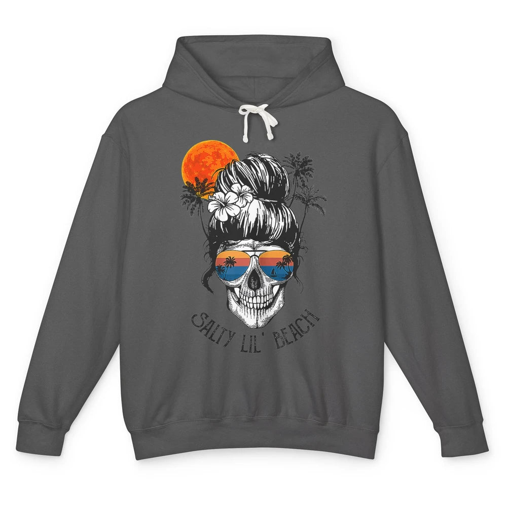 Funny Salty Little Beach Messy Hair Bun Skull Summer Holiday Unisex Lightweight Hoodie