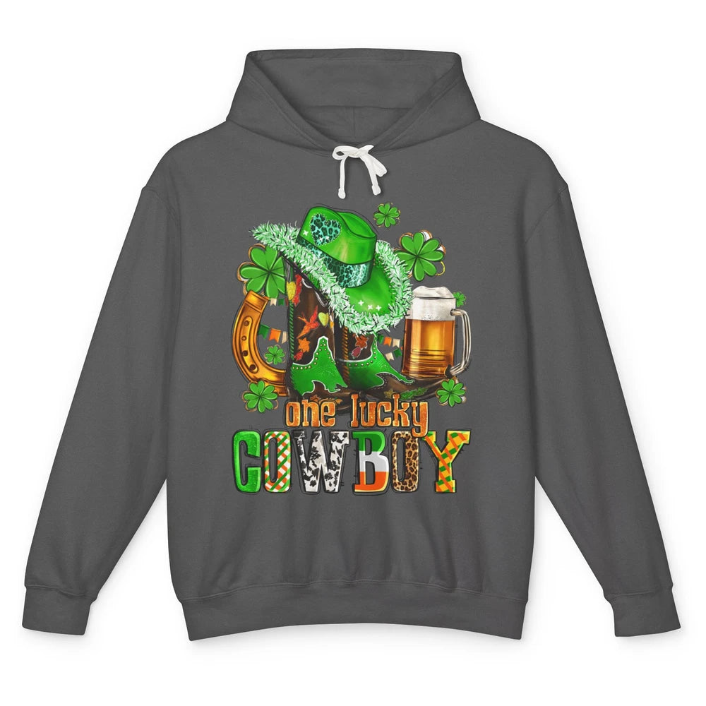 Western Lucky Cowboy Boots Clover Leopard St Patricks Day Unisex Lightweight Hoodie