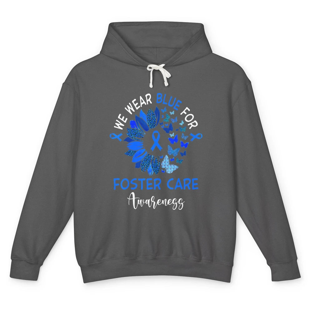 Foster Care Awareness Leopard Sunflower Adoption Blue Ribbon Unisex Lightweight Hoodie