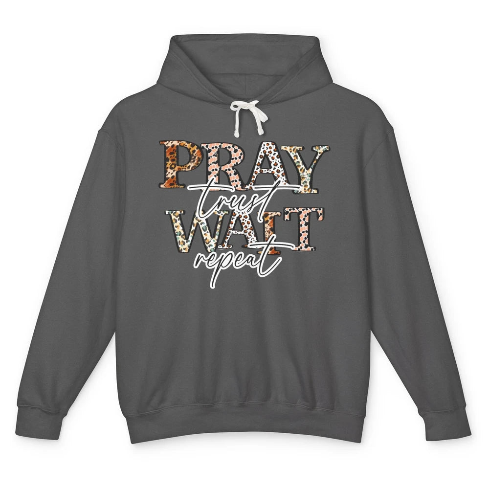 Leopard Pray Trust Wait Repeat Christian Faith Religious Unisex Lightweight Hoodie