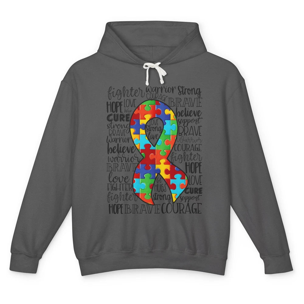 Autism Awareness Puzzles Ribbon Strong Brave Autism Support Unisex Lightweight Hoodie