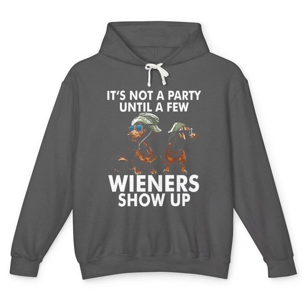 Funny Not Party Until Wieners Show Up Dachshund Dog Mom Pet Unisex Lightweight Hoodie