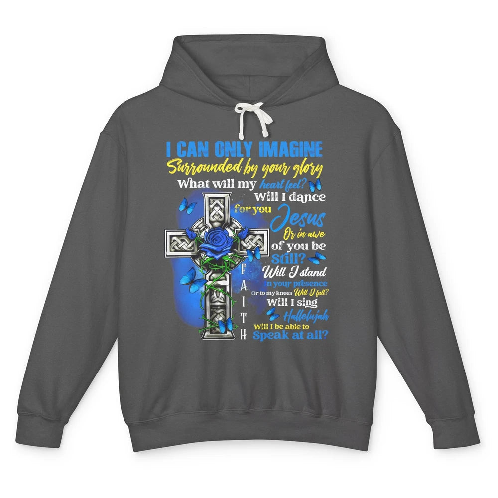 Butterfly Jesus Cross I Can Imagine Christian Religious Unisex Lightweight Hoodie