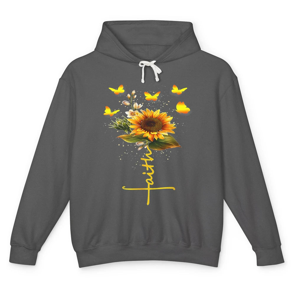 Vintage Faith Cross Sunflower Butterfly Christian Jesus God Unisex Lightweight Hoodie