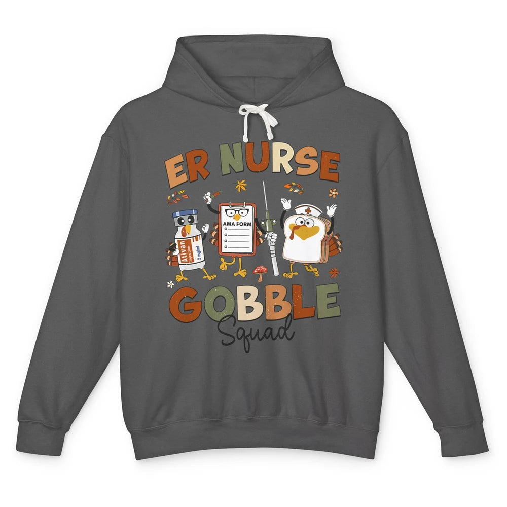 Thanksgiving ER Nurse Gobble Squad Emergency Room Thankful Unisex Lightweight Hoodie