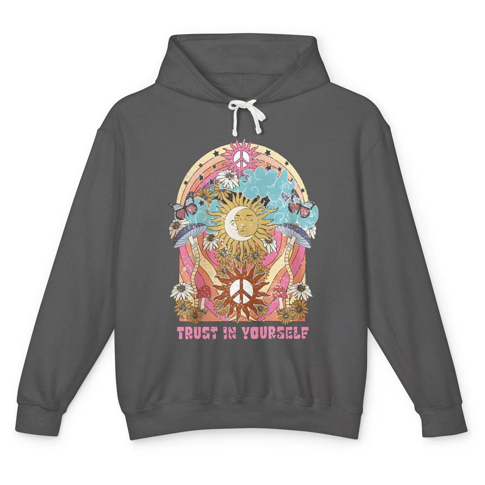 Hippie Trust Yourself Mystic Moon Sun Boho Positive Mushroom Unisex Lightweight Hoodie