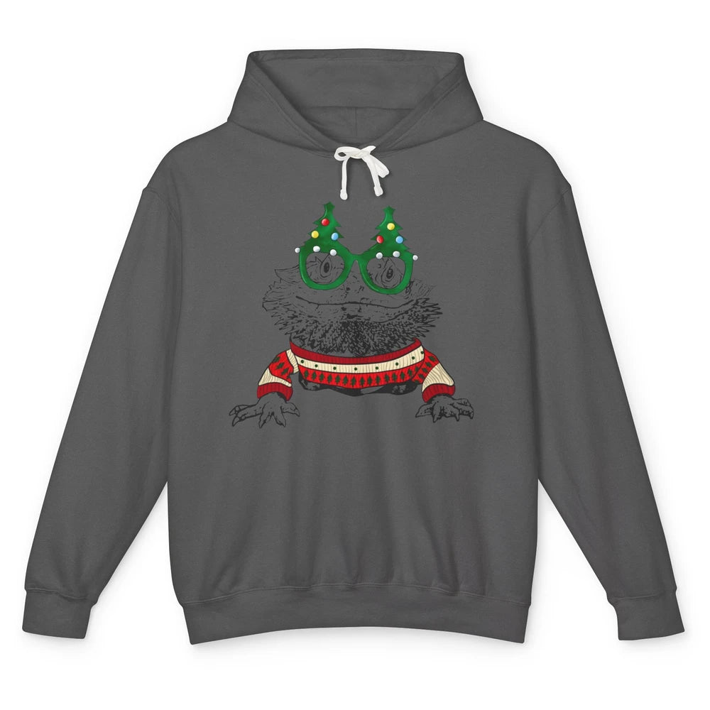 Christmas Bearded Dragon Glasses Animal Merry Xmas Gift Unisex Lightweight Hoodie