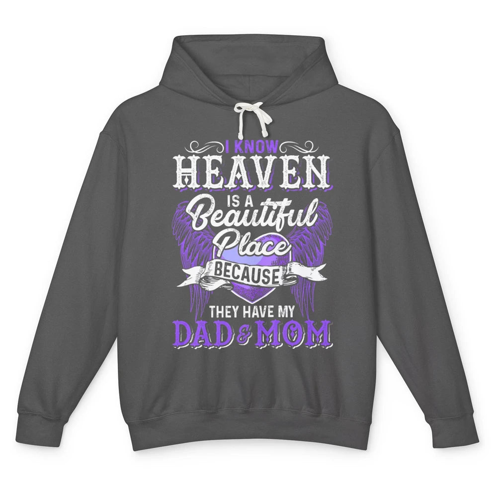 Heaven Beautiful Dad And Mom In Heaven Angel Wings Guardian Unisex Lightweight Hoodie