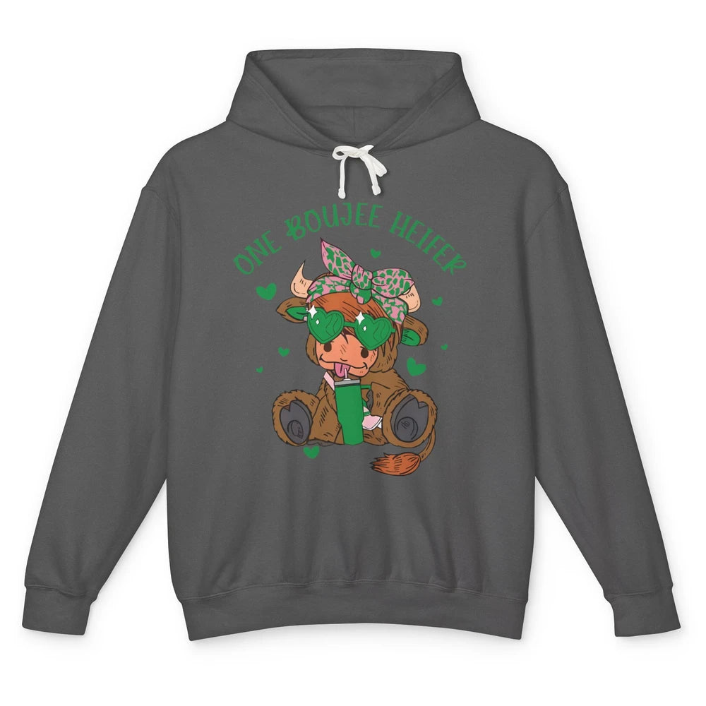 St Patricks Highland Cow One Boujee Heifer Shamrock St Paddy Unisex Lightweight Hoodie