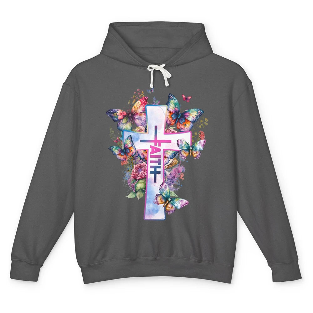 Christian Butterflies Jesus Cross Faith Bible Religious Unisex Lightweight Hoodie