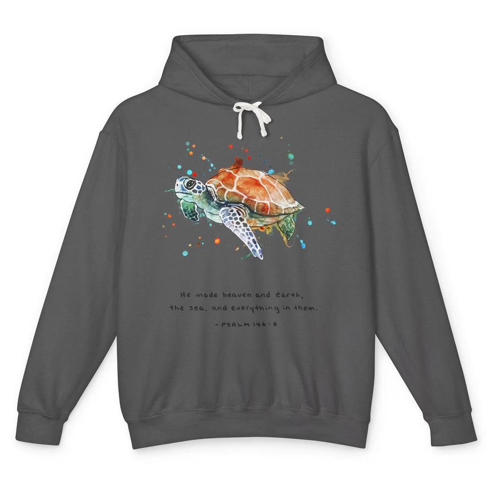 Christian He Made Heaven And Earth Sea Bible Verse Religious Unisex Lightweight Hoodie