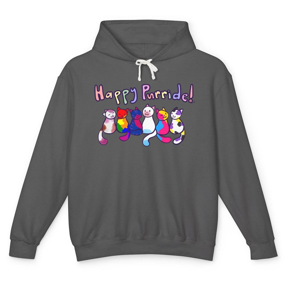 Happy Purride Cat Lover LGBT Gay Pride Lesbian Gay Bi Trans Unisex Lightweight Hoodie