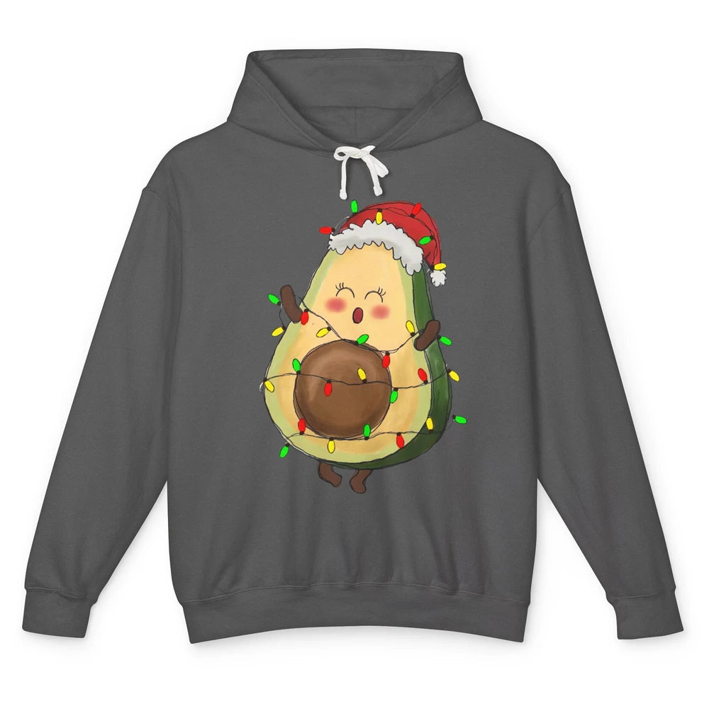 Avocado Santa Cute Avocado Christmas Lights Xmas Vegan Gift Unisex Lightweight Hoodie