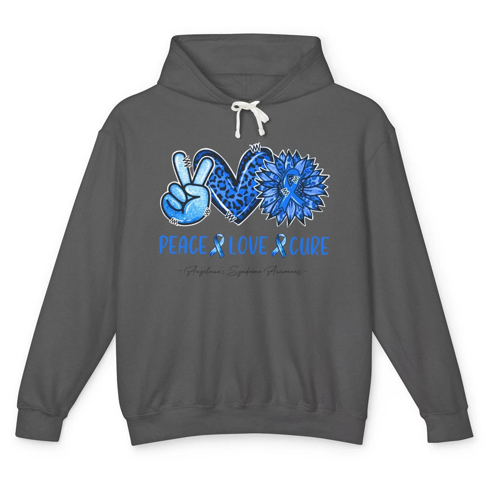 Angelman's Syndrome Blue Ribbon Peace Love Cure Sunflower Unisex Lightweight Hoodie