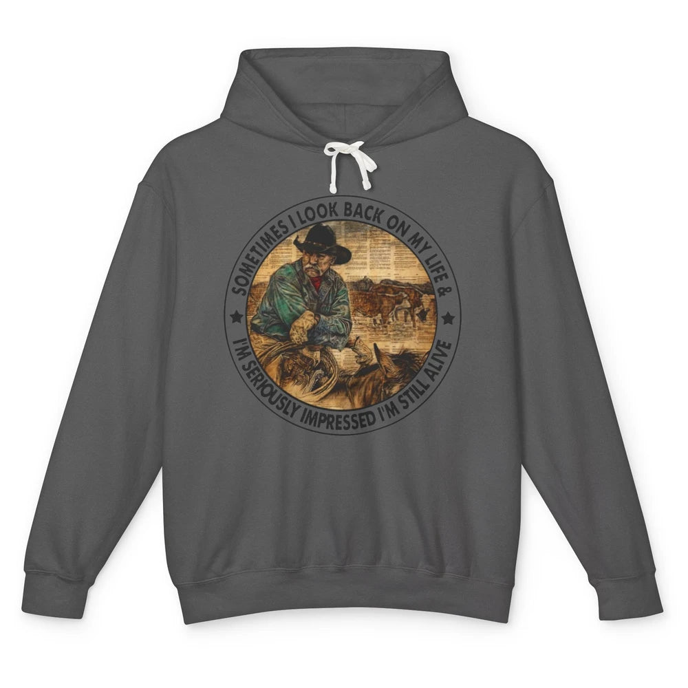 Retro Western Cowboy Sometimes I Look Back On My Life Horse Unisex Lightweight Hoodie