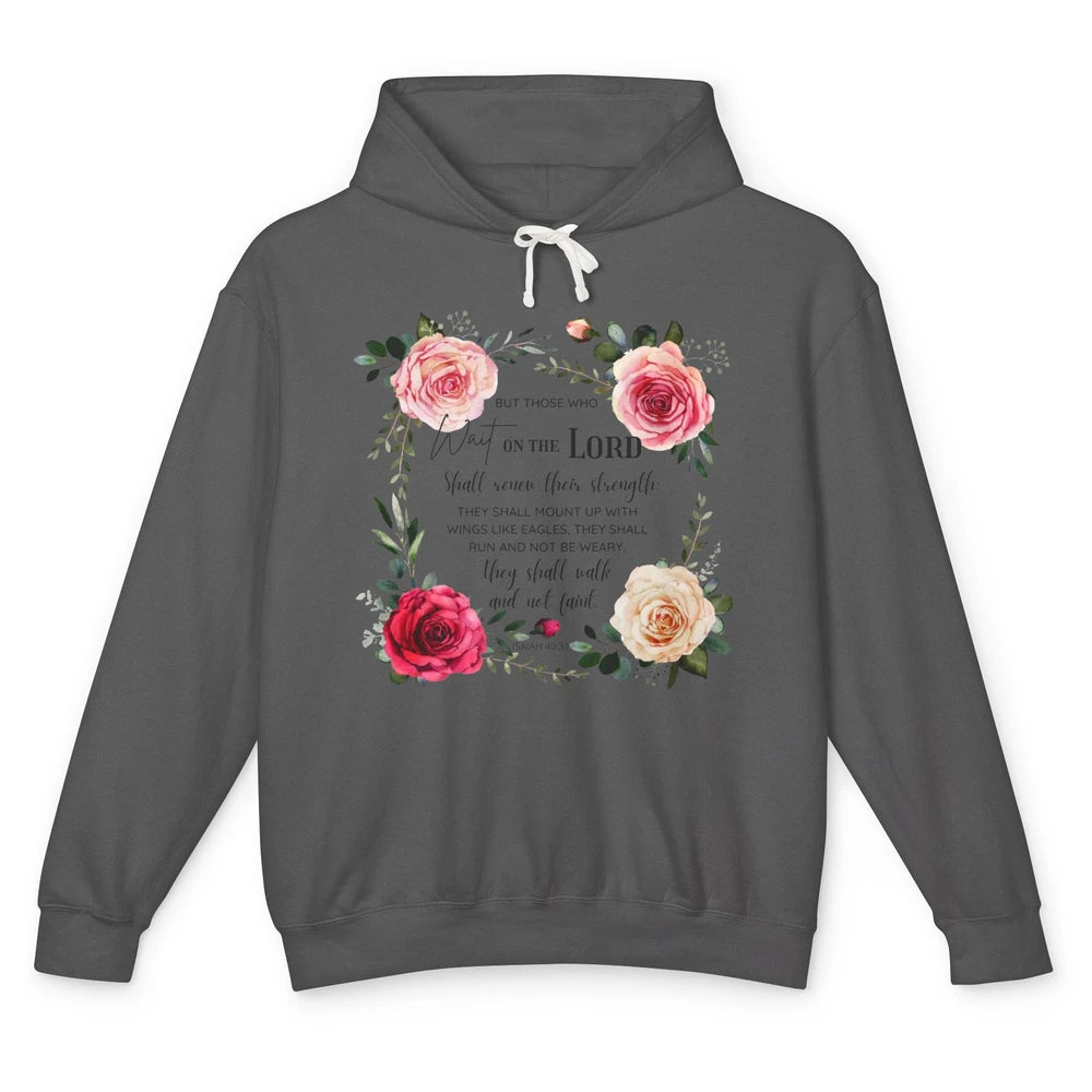 Floral Those Who Wait On The Lord Bible Verse Christian Unisex Lightweight Hoodie