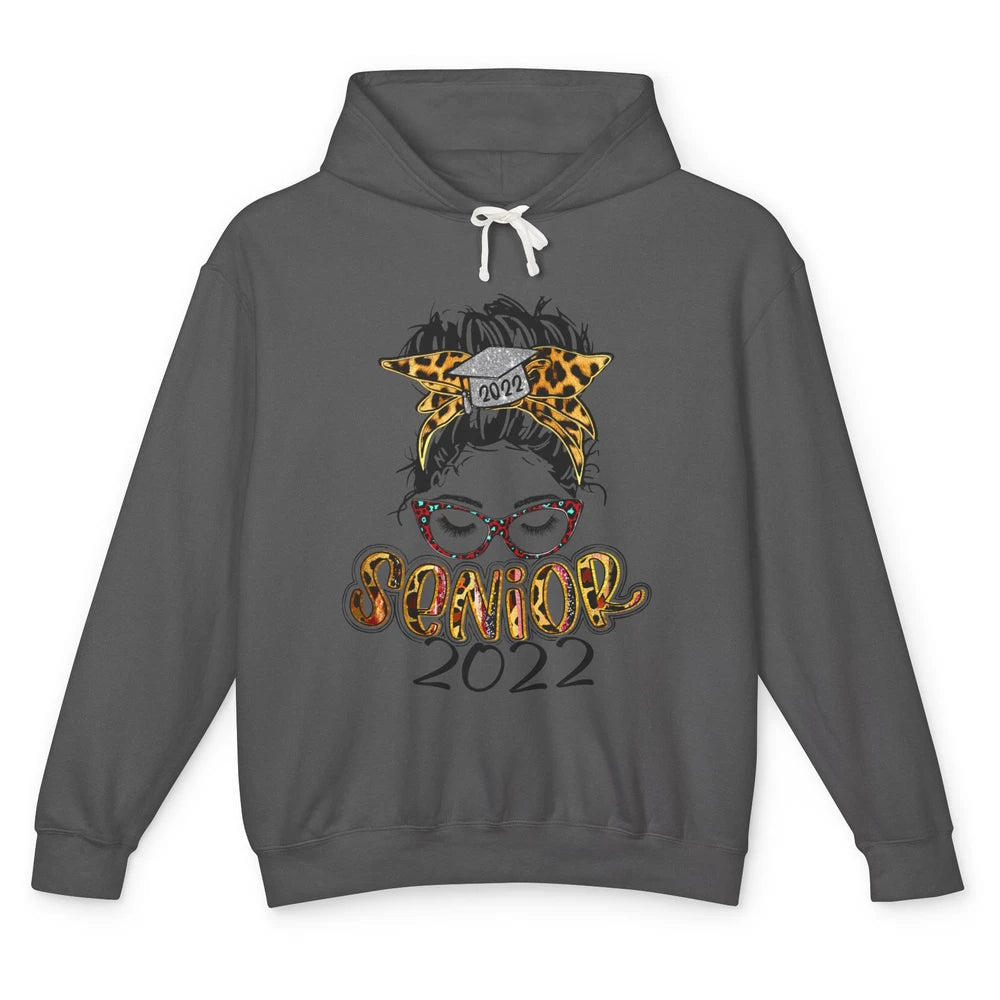 Senior 2022 Leopard Messy Bun Lady 2022 Graduation Gift Unisex Lightweight Hoodie