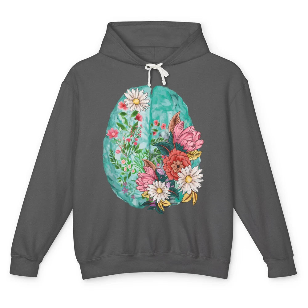 Wildflower Brain End The Stigma Floral Mental Health Matters Unisex Lightweight Hoodie