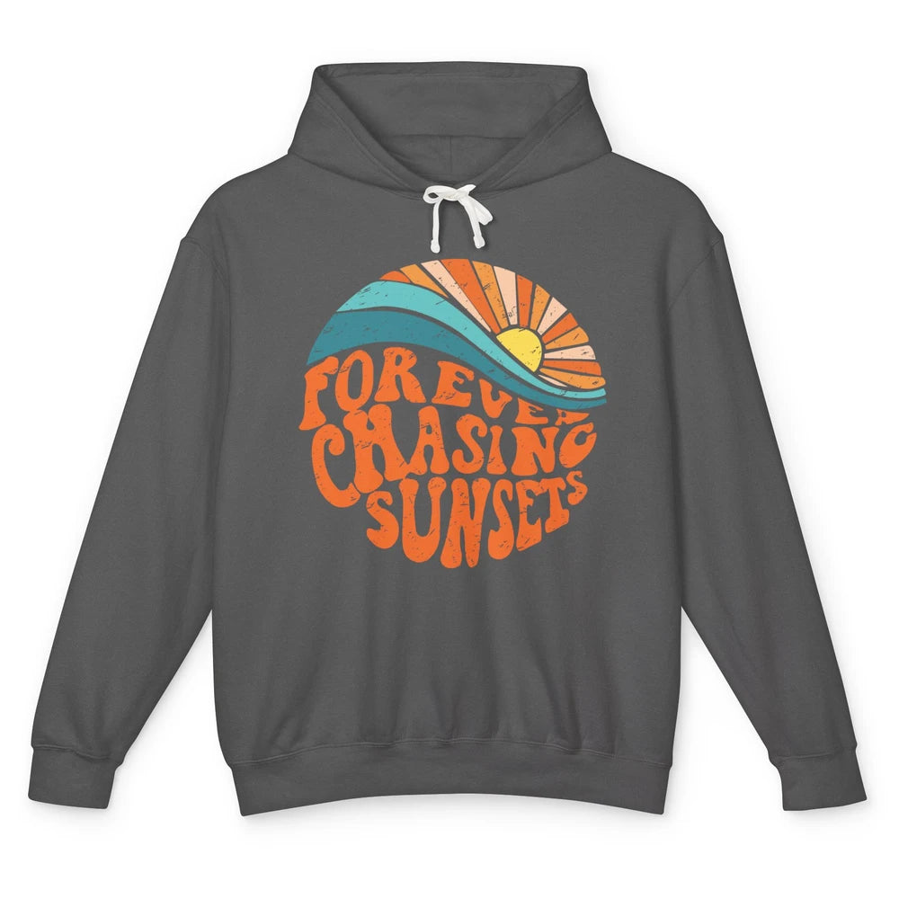 Retro Rainbow Forever Chasing Sunset Hippie Girl Peace Lover Unisex Lightweight Hoodie