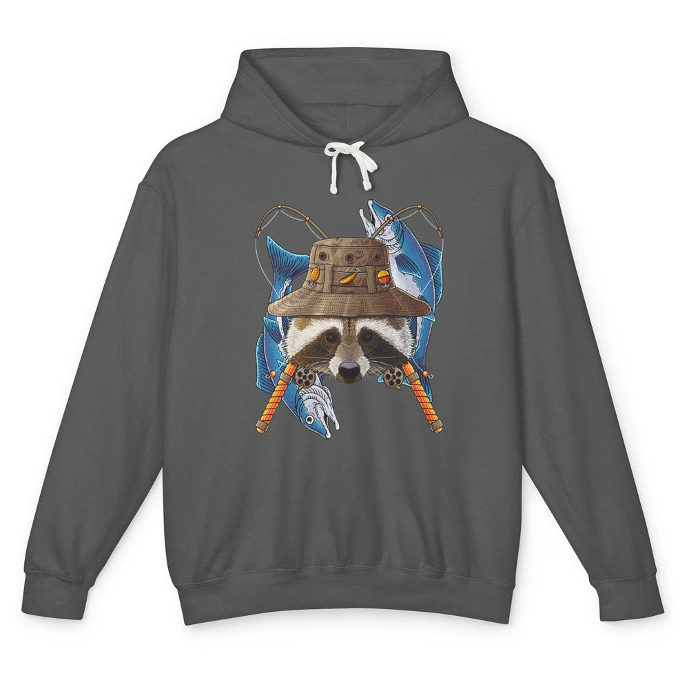 Fishing Raccoon Outdoor Fisherman Animal Vintage Fish Reels Unisex Lightweight Hoodie