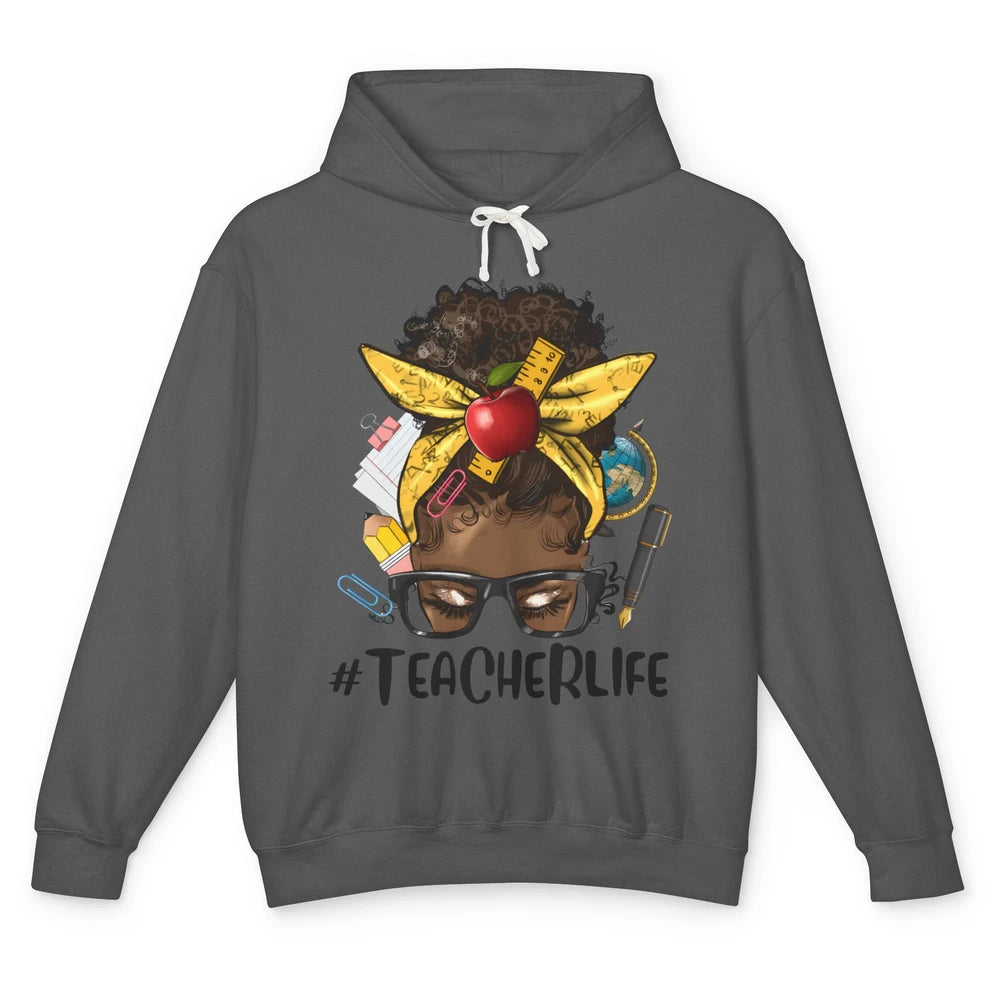 Afro Messy Bun Teacher Life Black Woman Appreciation School Unisex Lightweight Hoodie