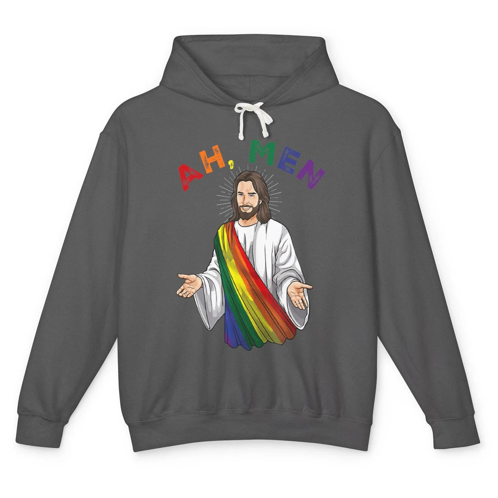 Ah Men LGBT Gay Pride Jesus Christian God Rainbow Flag Love Unisex Lightweight Hoodie