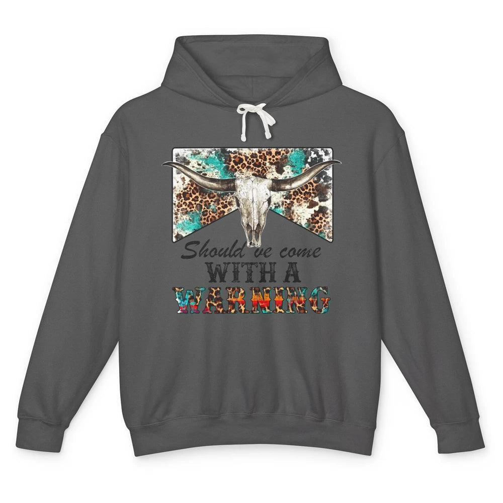 Retro Leopard Bull Skull Should've Come With Warning Western Unisex Lightweight Hoodie