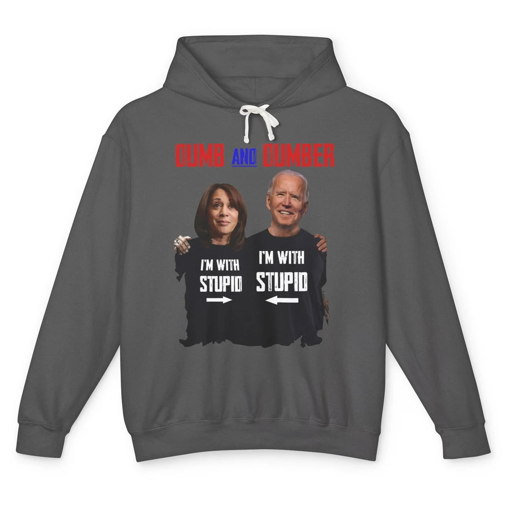 Funny Joe Biden I'm With Stupid Kamala Harris Anti Biden Unisex Lightweight Hoodie