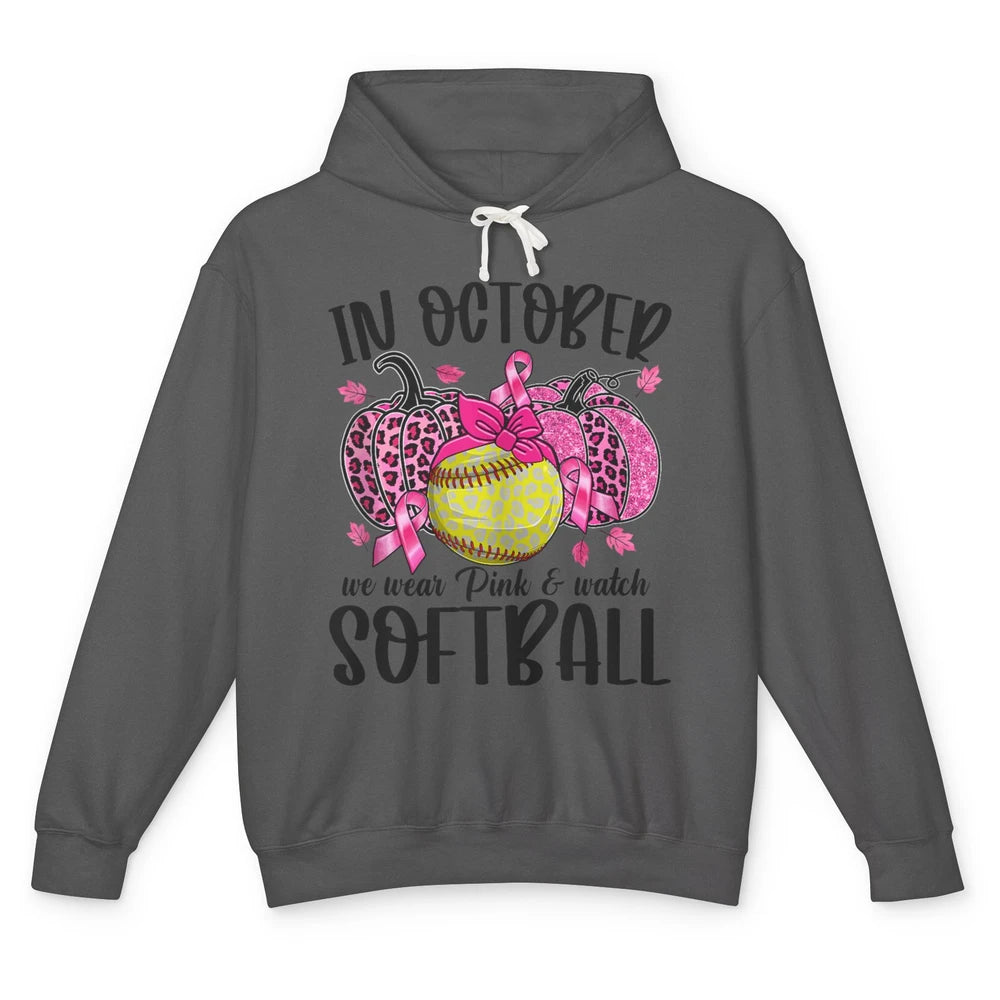 Softball Leopard Pumpkin In October Breast Cancer Awareness Unisex Lightweight Hoodie