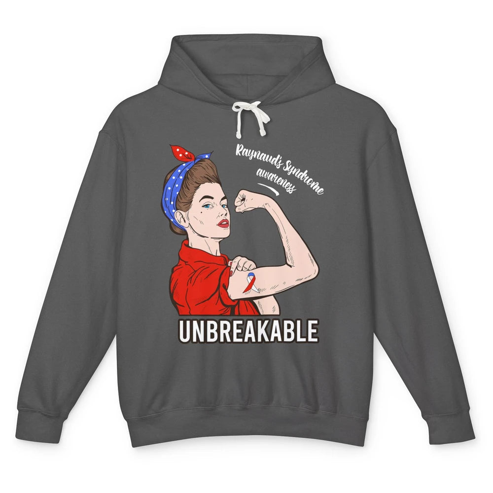 Raynaud's Syndrome Red Blue Ribbon Strong Woman Unbreakable Unisex Lightweight Hoodie