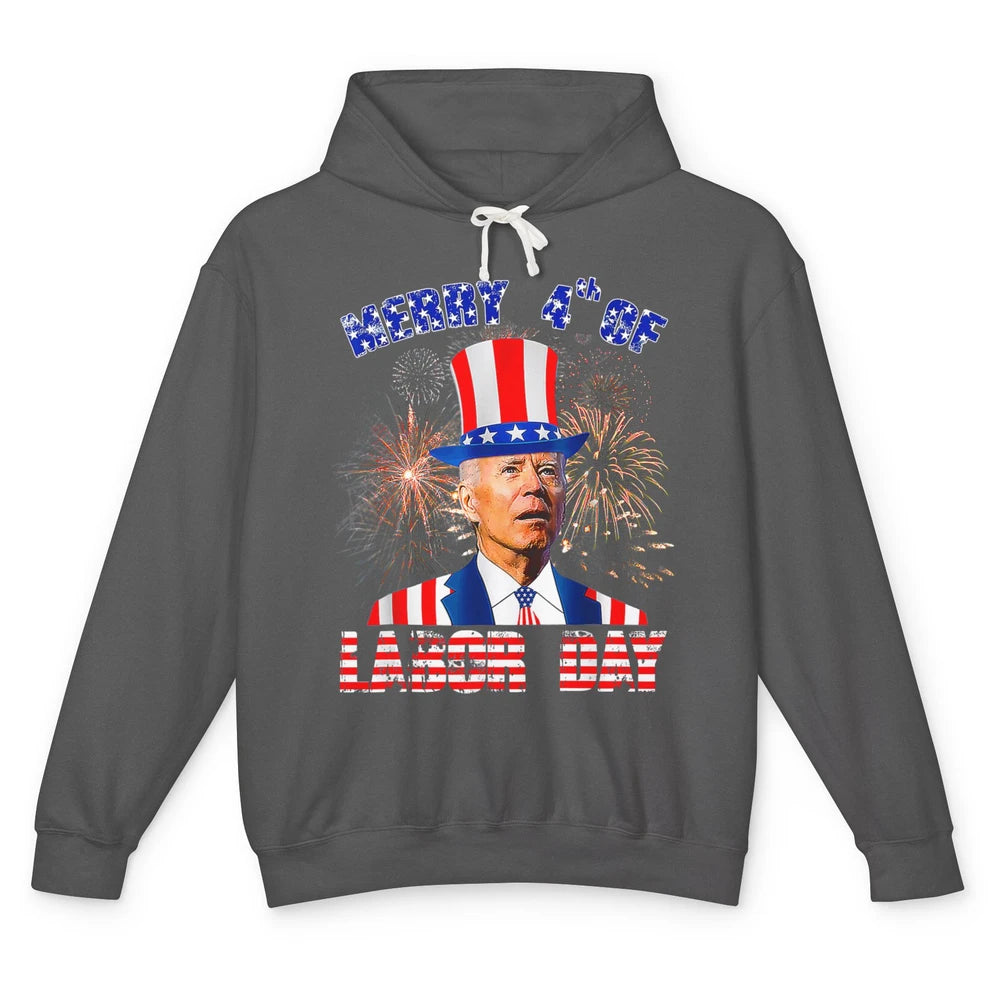 Funny Joe Biden Merry 4th Of Labor Day Humor American Flag Unisex Lightweight Hoodie