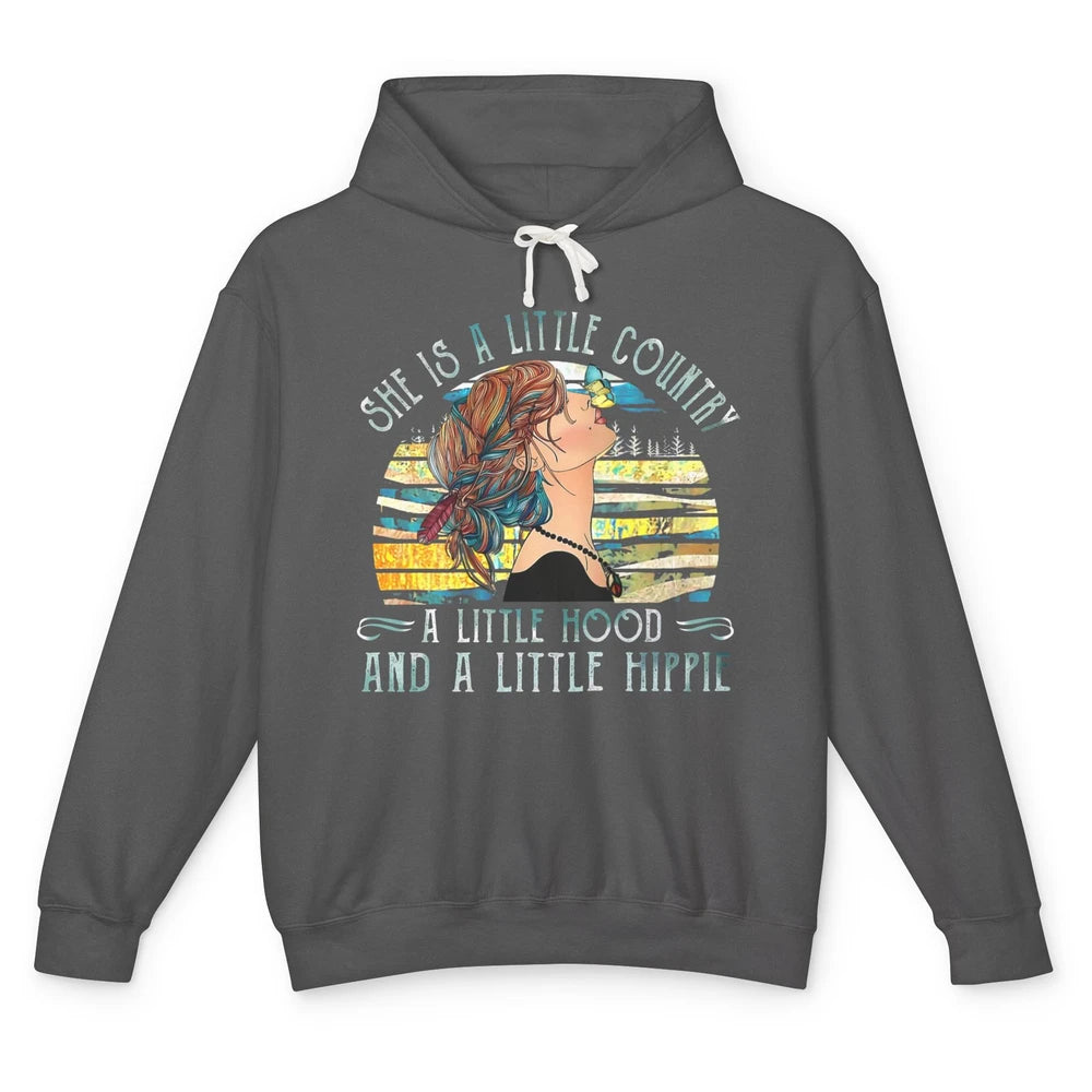 Retro Hippie Girl She's A Little Country A Little Hood Peace Unisex Lightweight Hoodie