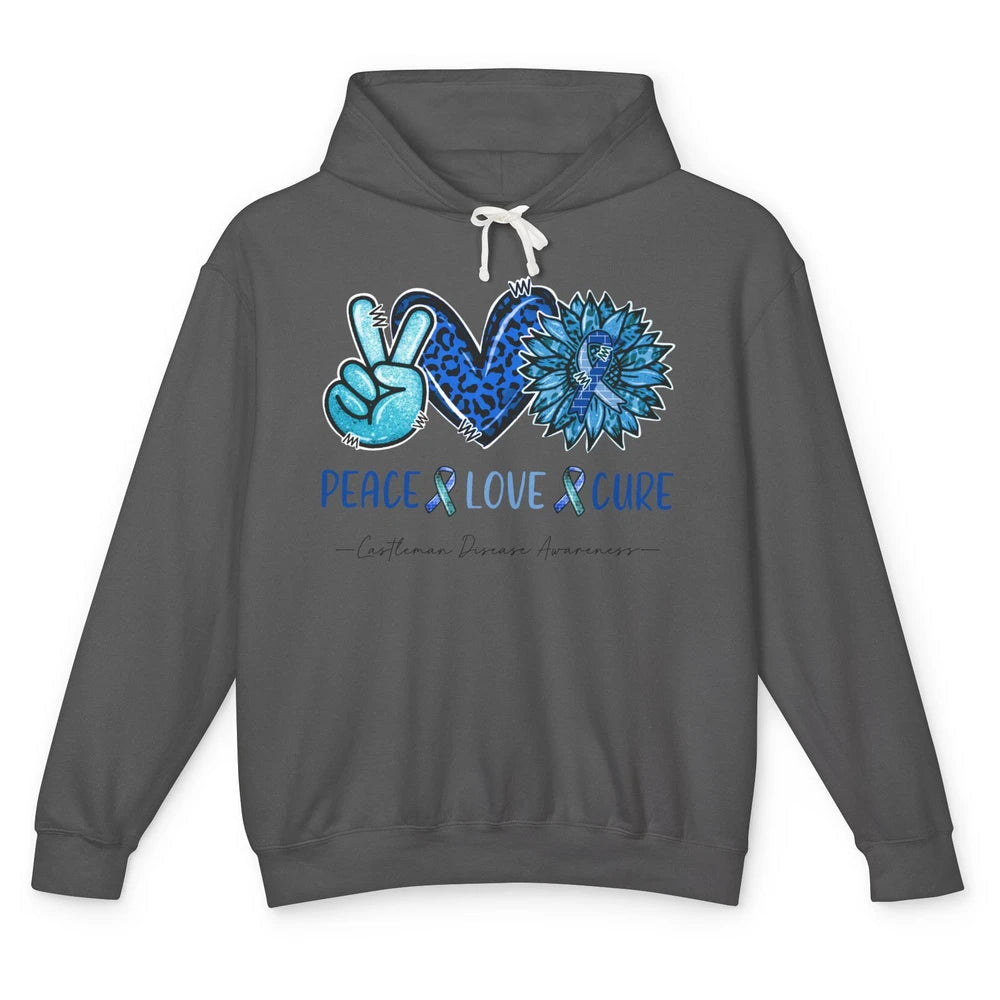 Castleman Disease Awareness Blue Ribbon Peace Love Cure Unisex Lightweight Hoodie