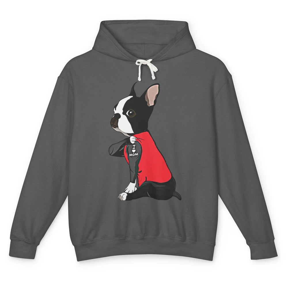 Boston Terrier I Heart Mom Dog Mother Boston Terrier Dog Mom Unisex Lightweight Hoodie