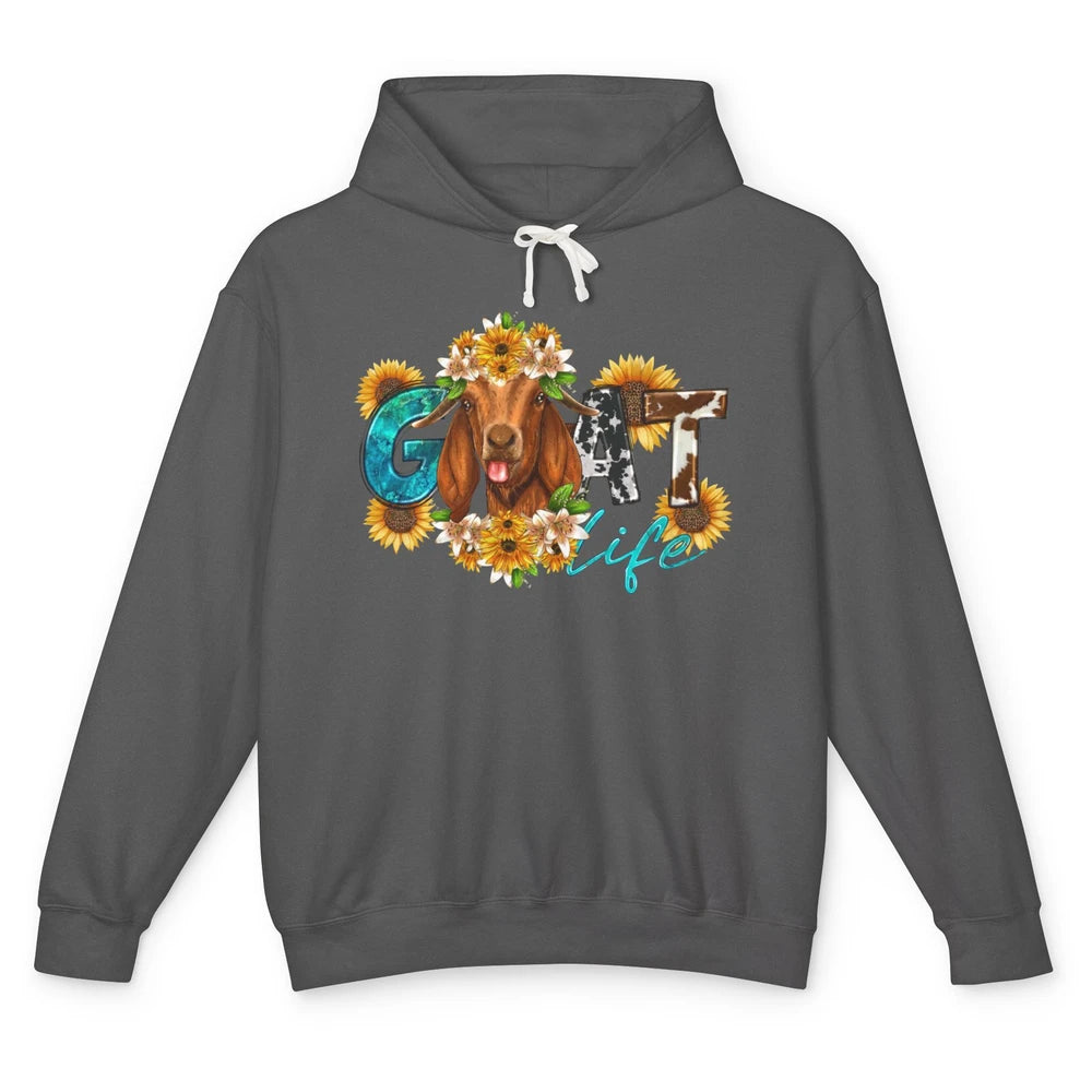 Sunflower Goat Life Just A Girl Who Love Goat Farmer Western Unisex Lightweight Hoodie