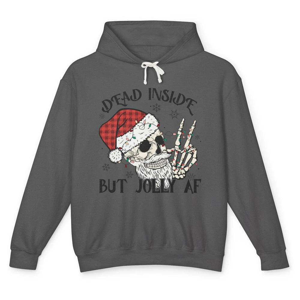 Funny Xmas Skull Dead Inside But Jolly AF Christmas Skeleton Unisex Lightweight Hoodie