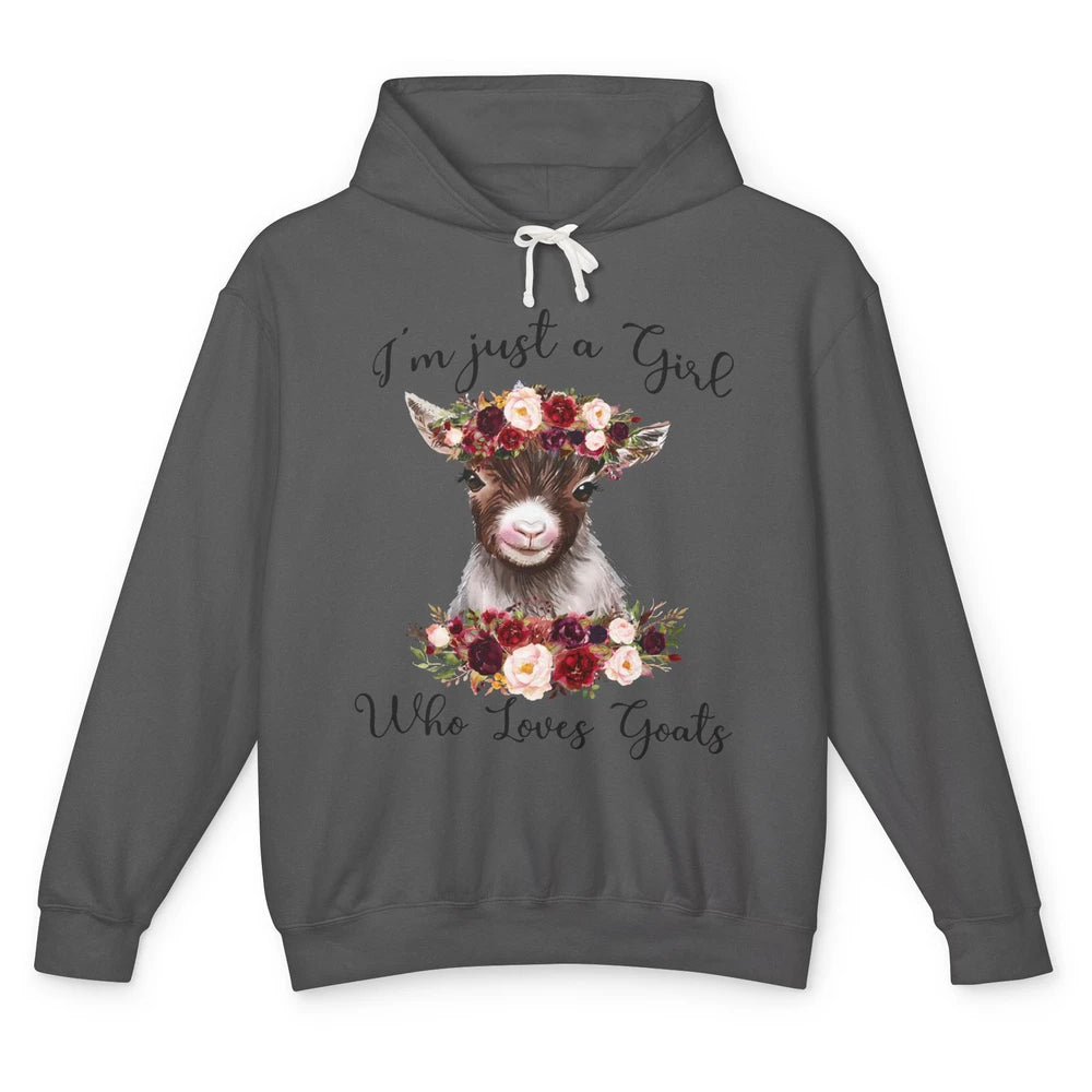 Funny Floral Goat Mom Just A Girl Who Loves Goats Farmers Unisex Lightweight Hoodie