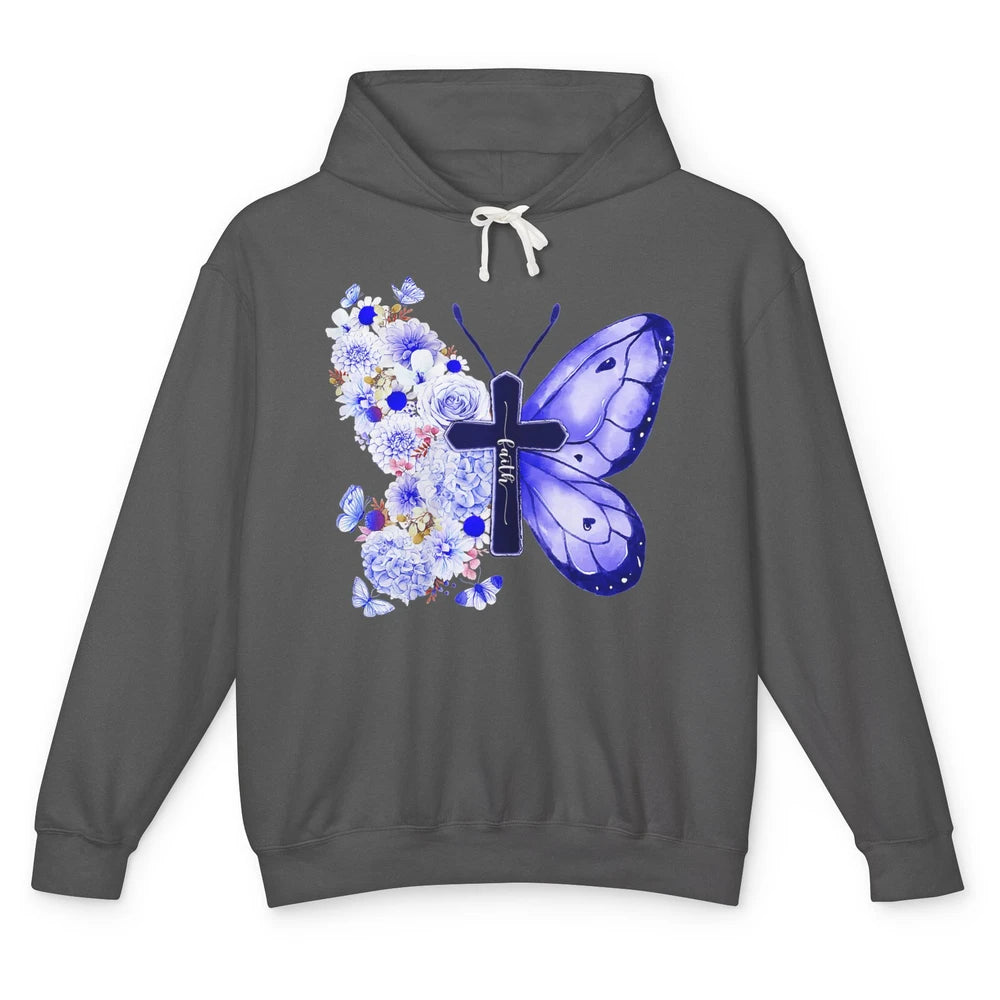 Butterfly Cross Faith Floral God Jesus Christian Bible Women Unisex Lightweight Hoodie