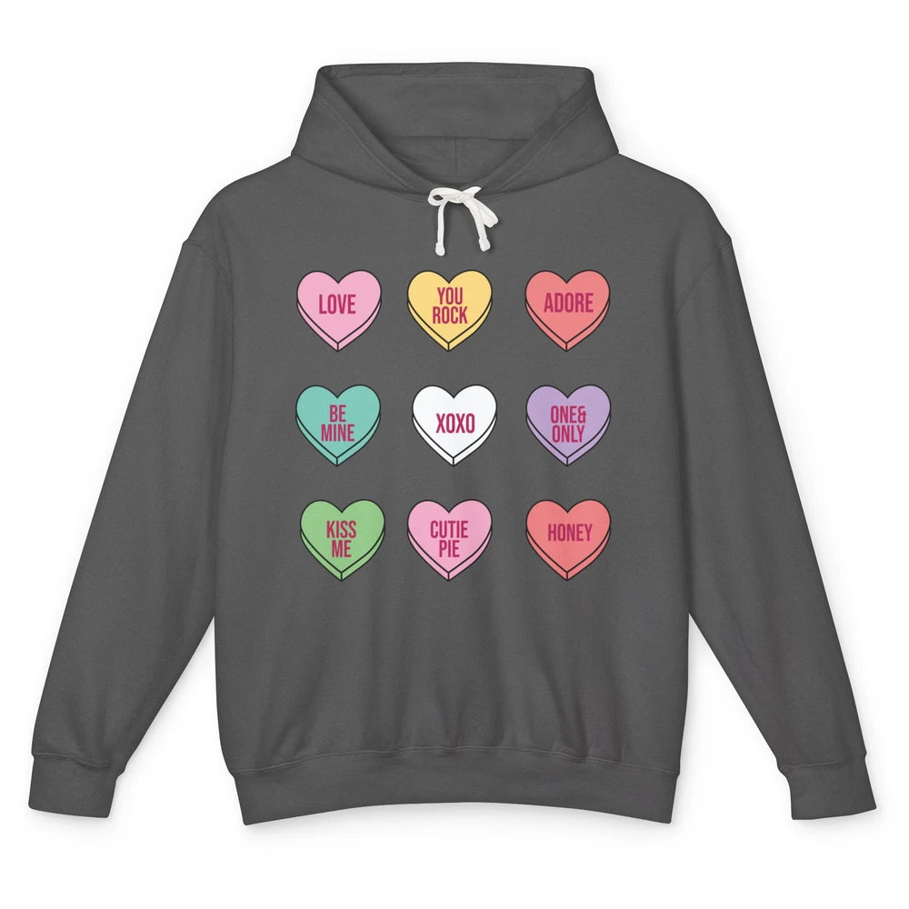 Conversation Hearts Valentines Love Boho V-Day Candy Rainbow Unisex Lightweight Hoodie